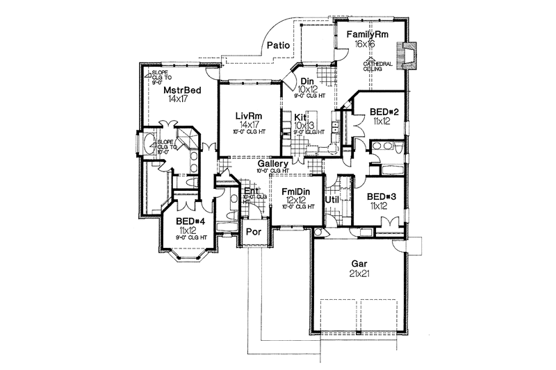 Home Plan - Floor Plan - Main Floor for Ranch House Plan #310-1186 - 4 bed, 3 bath
