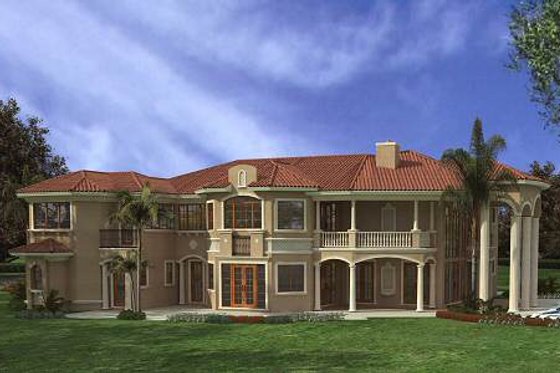 Exterior - Rear Elevation for Mediterranean House Plan #420-197 - 7 bed, 8.5 bath