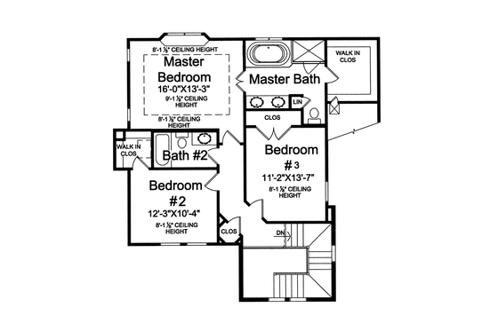Floor Plan - Upper Floor for Traditional House Plan #46-846 - 3 bed, 2.5 bath