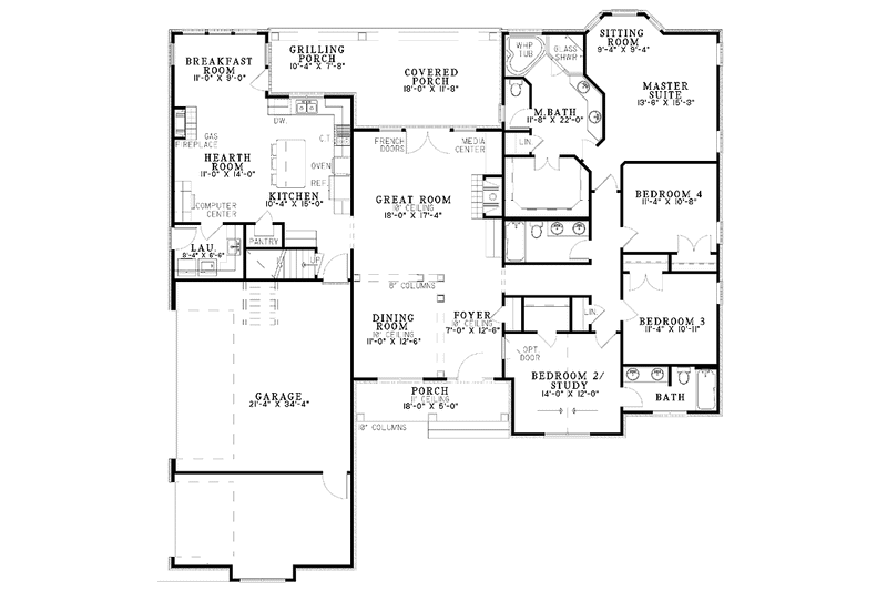 Home Plan - Floor Plan - Main Floor for Country House Plan #17-2717 - 4 bed, 3 bath