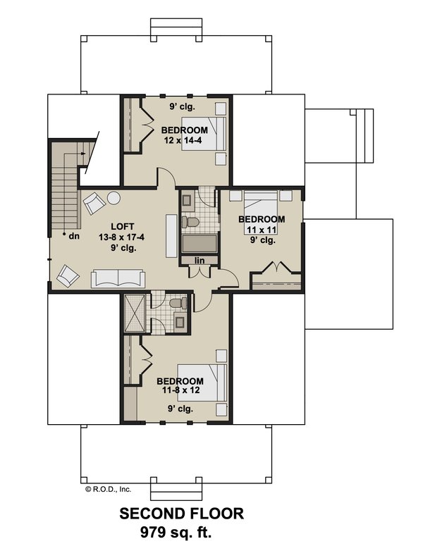 House Design - Floor Plan - Upper Floor for Farmhouse House Plan #51-1279 - 4 bed, 3.5 bath