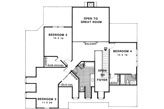Floor Plan - Upper Floor for Southern House Plan #56-207 - 4 bed, 3.5 bath