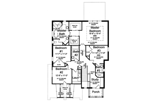 Floor Plan - Upper Floor for Traditional House Plan #46-445 - 4 bed, 3.5 bath