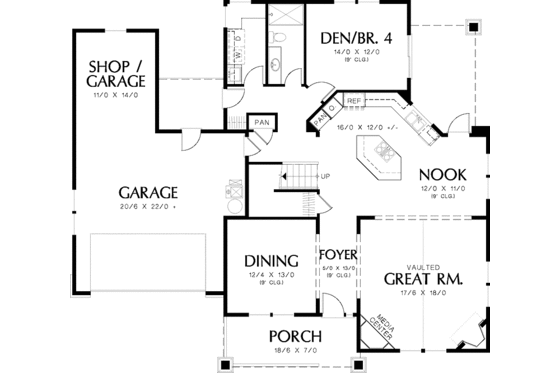 Floor Plan - Main Floor for Craftsman House Plan #48-844 - 3 bed, 3 bath