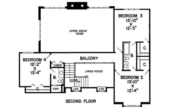 Floor Plan - Upper Floor for Traditional House Plan #312-205 - 4 bed, 3.5 bath