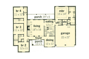 Floor Plan - Main Floor for European House Plan #16-159 - 4 bed, 2 bath