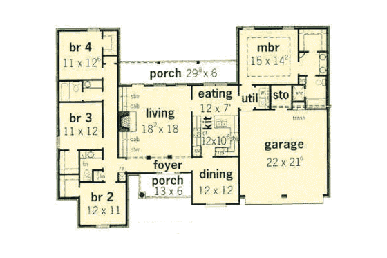 Floor Plan - Main Floor for European House Plan #16-159 - 4 bed, 2 bath