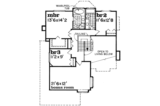 Floor Plan - Upper Floor for Traditional House Plan #47-543 - 3 bed, 2.5 bath