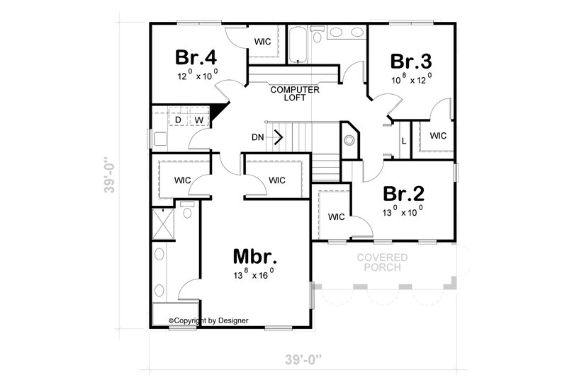 Architectural House Design - Floor Plan - Upper Floor for Mediterranean House Plan #20-2599 - 4 bed, 2.5 bath