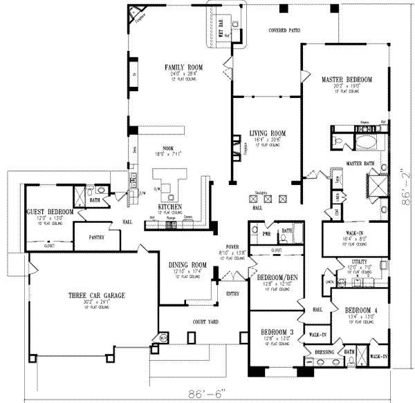 House Blueprint - Adobe / Southwestern Floor Plan - Main Floor Plan #1-923