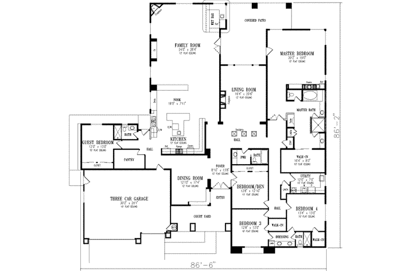 Dream House Plan - Floor Plan - Main Floor for Adobe / Southwestern House Plan #1-923 - 5 bed, 4 bath