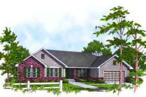 Exterior - Front Elevation for Ranch House Plan #70-650 - 3 bed, 2 bath