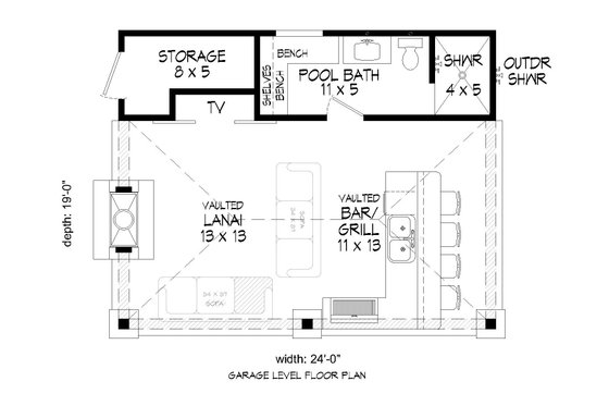 Floor Plan - Main Floor for Country House Plan #932-114, 1 bath