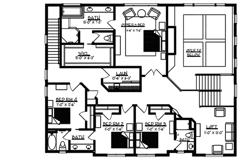 Home Plan - Floor Plan - Upper Floor for Craftsman House Plan #320-1473 - 4 bed, 3.5 bath