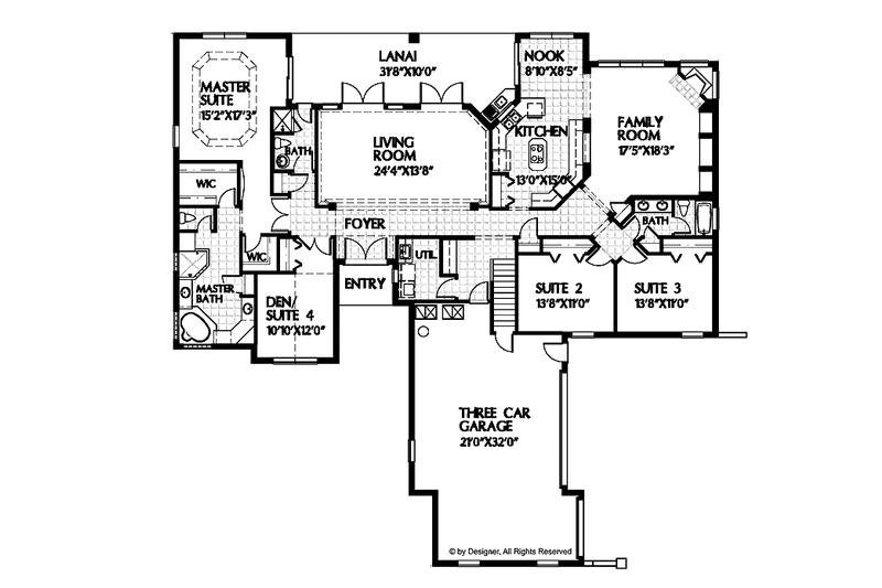 Home Plan - Floor Plan - Main Floor for Mediterranean House Plan #999-51 - 4 bed, 3 bath