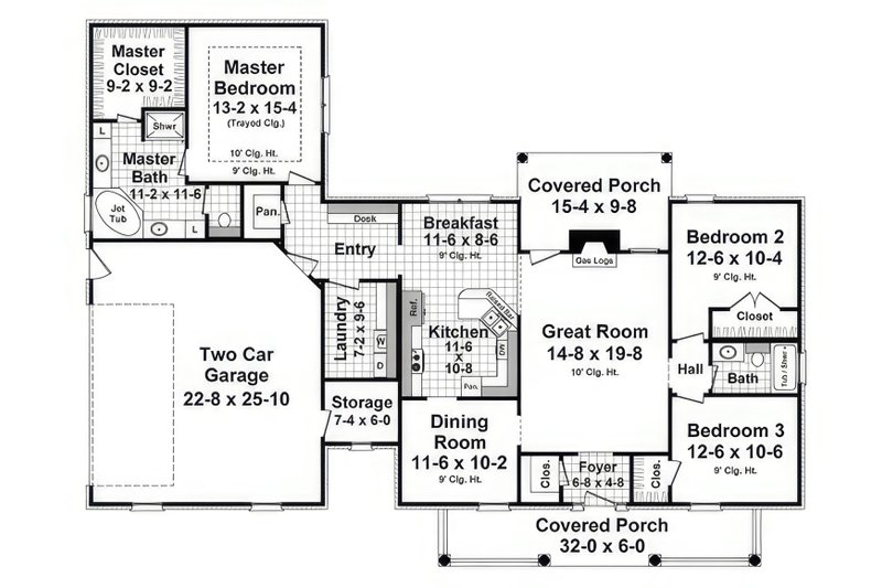 House Design - Floor Plan - Main Floor for Farmhouse House Plan #21-574 - 3 bed, 2 bath