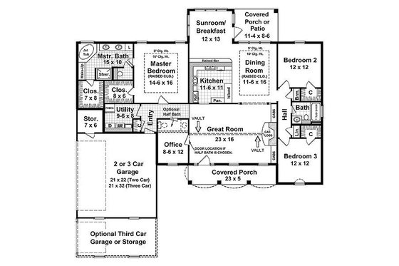 Floor Plan - Main Floor for Southern House Plan #21-131 - 3 bed, 2.5 bath