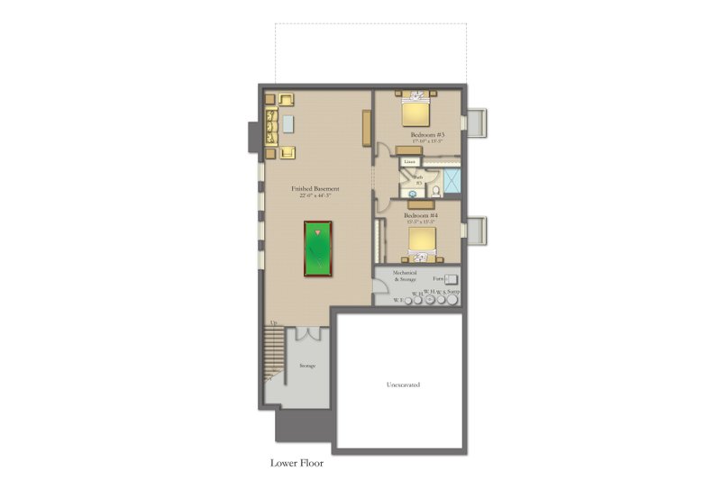 Architectural House Design - Floor Plan - Lower Floor for Craftsman House Plan #1057-49 - 3 bed, 3 bath