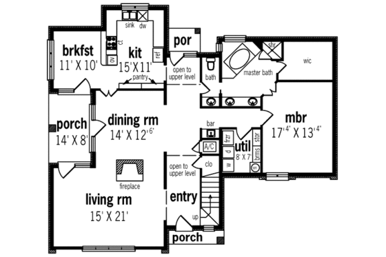 Floor Plan - Main Floor for Traditional House Plan #45-314 - 3 bed, 2.5 bath