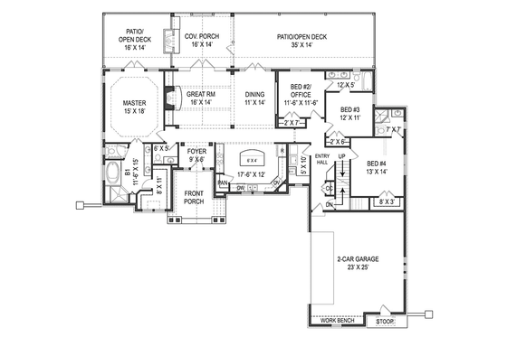 Floor Plan - Main Floor for Craftsman House Plan #119-425 - 4 bed, 3.5 bath
