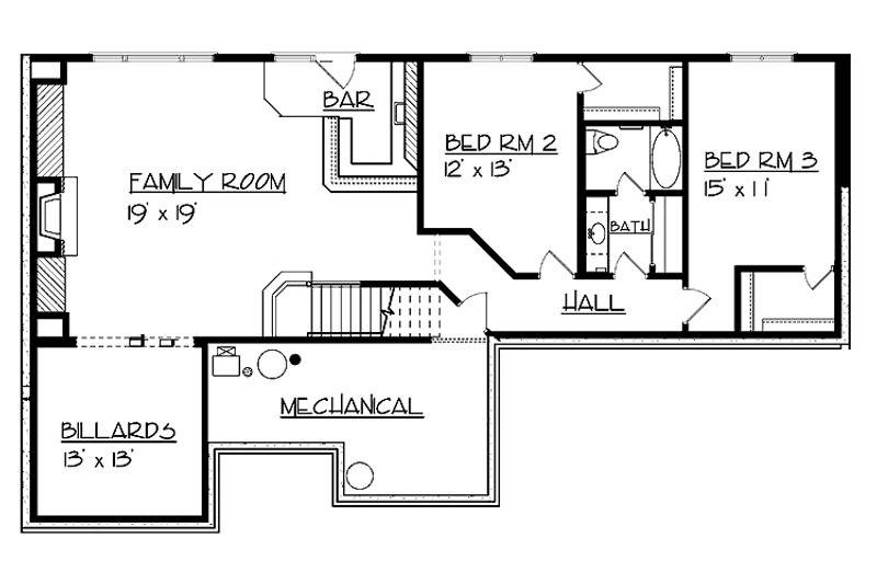 Architectural House Design - Floor Plan - Lower Floor for Prairie House Plan #320-1005 - 3 bed, 2.5 bath
