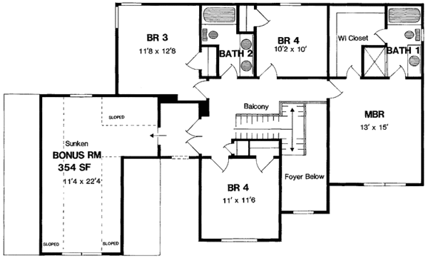 Architectural House Design - Colonial Floor Plan - Upper Floor Plan #316-189