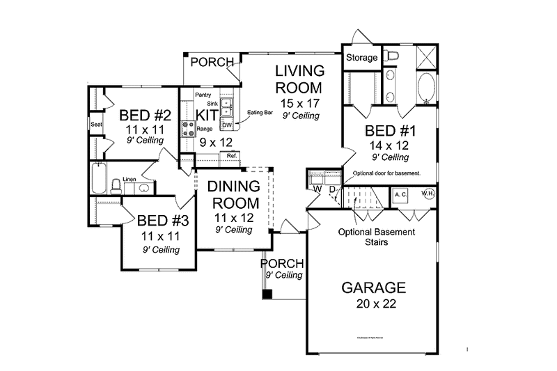 Home Plan - Floor Plan - Main Floor for Traditional House Plan #513-2145 - 3 bed, 2 bath