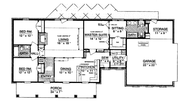 Architectural House Design - Ranch Floor Plan - Main Floor Plan #45-395
