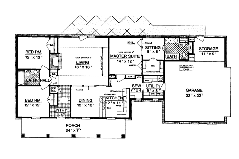 Dream House Plan - Floor Plan - Main Floor for Ranch House Plan #45-395 - 3 bed, 2 bath