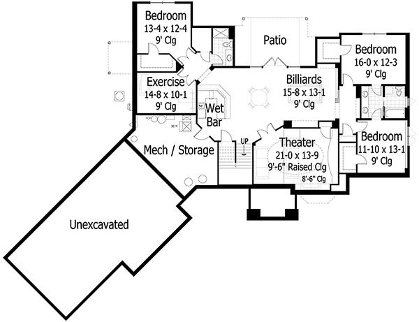 Craftsman style house plan, traditional design, lower level floor plan
