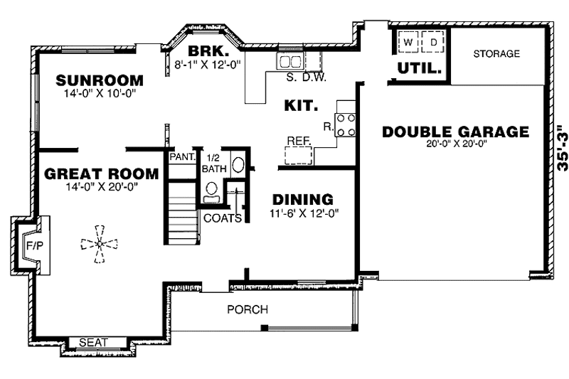 Architectural House Design - Floor Plan - Main Floor for Country House Plan #34-243 - 3 bed, 2.5 bath