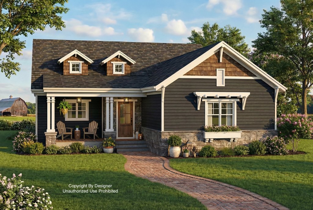 Exterior - Front Elevation 2 for Bungalow House Plan #51-1387 - 3 bed, 2.5 bath
