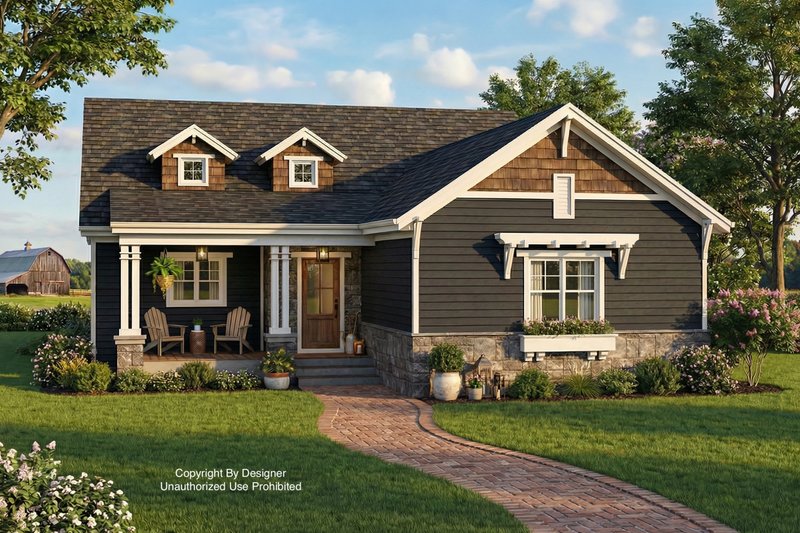 Exterior - Front Elevation 2 for Bungalow House Plan #51-1387 - 3 bed, 2.5 bath