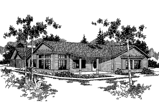 Exterior - Front Elevation 3 for Country House Plan #60-701 - 3 bed, 2 bath