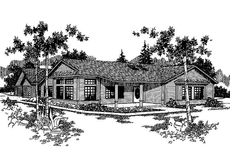 House Blueprint - Exterior - Front Elevation 3 for Country House Plan #60-701 - 3 bed, 2 bath
