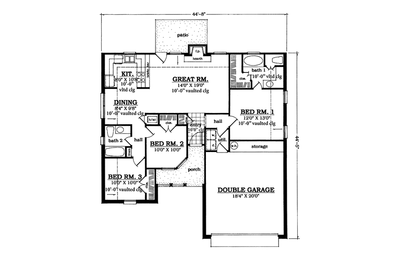 Dream House Plan - Floor Plan - Main Floor for Country House Plan #42-620 - 3 bed, 2 bath