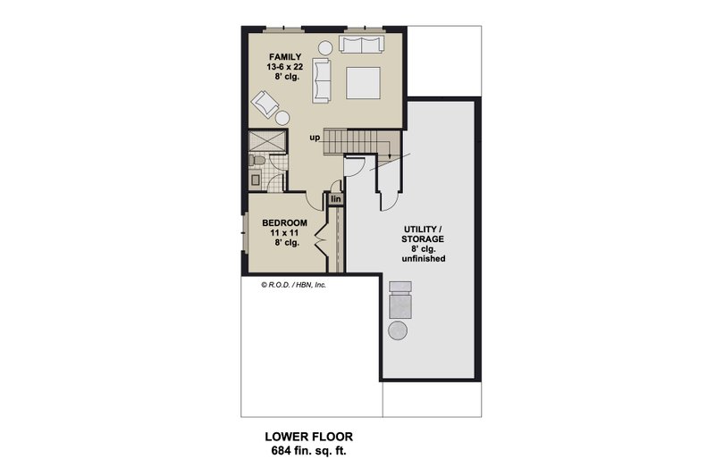 Home Plan - Floor Plan - Lower Floor for Farmhouse House Plan #51-1503 - 3 bed, 2 bath