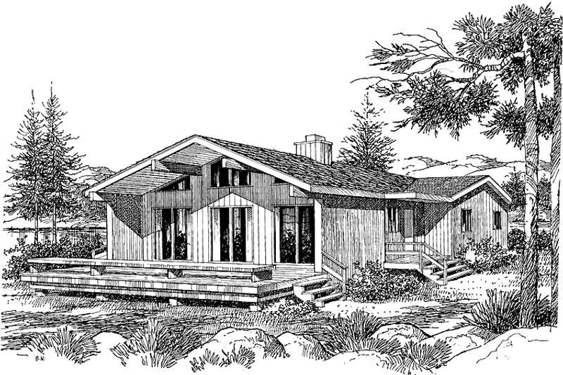 Dream House Plan - Exterior - Front Elevation 3 for Contemporary House Plan #456-76 - 3 bed, 2 bath