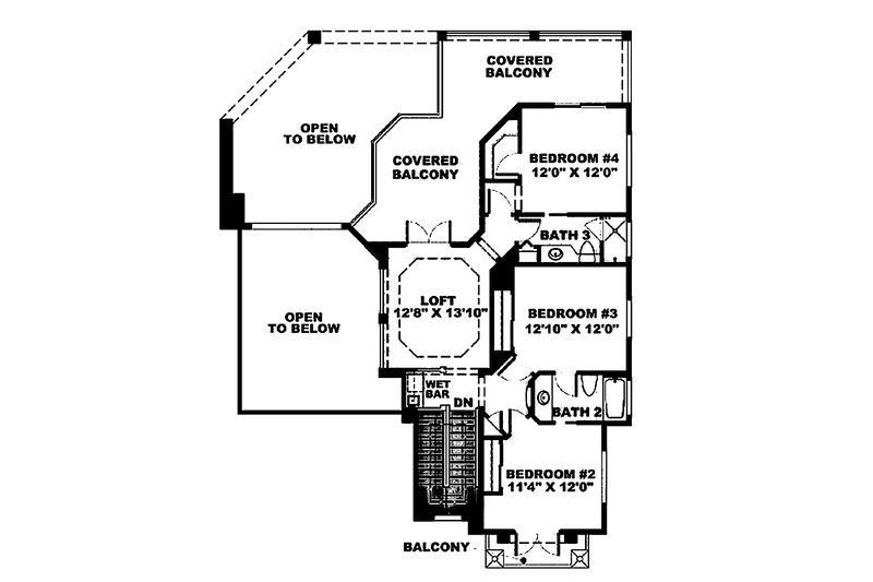 Home Plan - Floor Plan - Upper Floor for Mediterranean House Plan #1017-32 - 4 bed, 3.5 bath