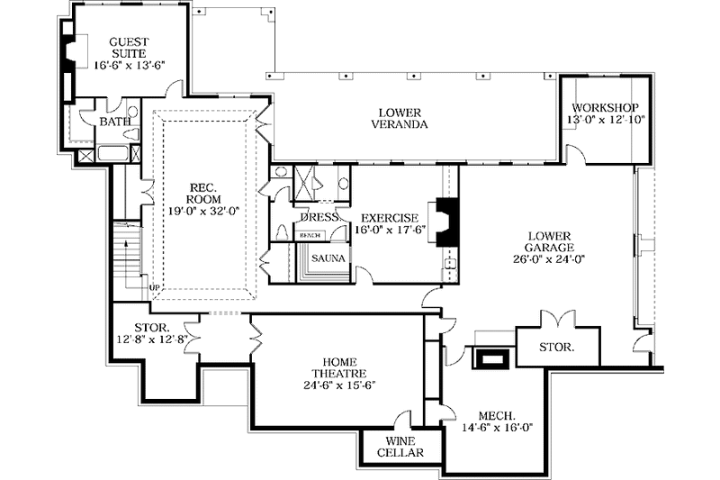 Home Plan - Floor Plan - Lower Floor for Country House Plan #453-153 - 6 bed, 7 bath