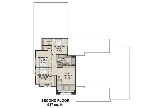 Floor Plan - Upper Floor for Farmhouse House Plan #51-1136 - 4 bed, 2.5 bath
