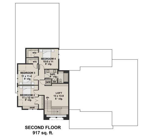 Farmhouse Floor Plan - Upper Floor Plan #51-1136