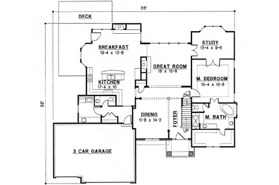 Floor Plan - Main Floor for Traditional House Plan #67-434 - 4 bed, 3.5 bath