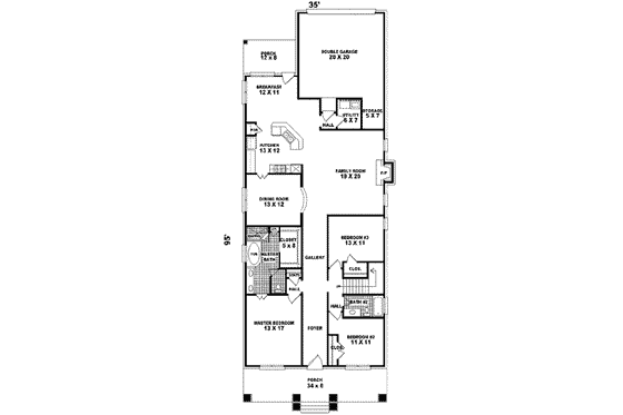 Floor Plan - Main Floor for Craftsman House Plan #81-436 - 3 bed, 2 bath