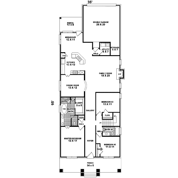 Floor Plan - Main Floor for Craftsman House Plan #81-436 - 3 bed, 2 bath