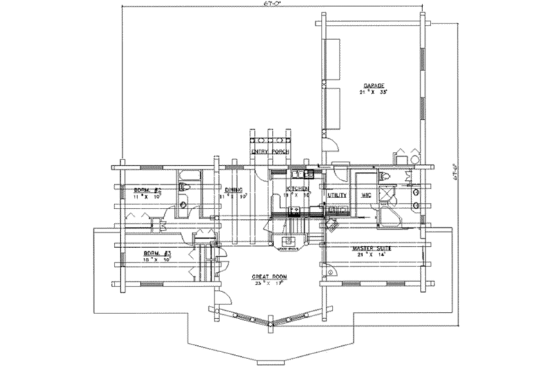 Architectural House Design - Floor Plan - Main Floor for Log House Plan #117-112 - 3 bed, 2 bath