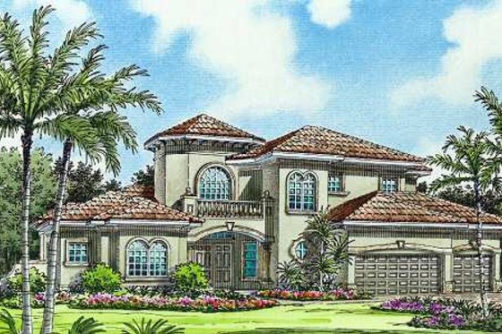 Exterior - Front Elevation for Mediterranean House Plan #420-152 - 4 bed, 5.5 bath