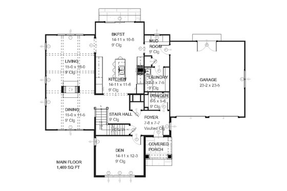 Floor Plan - Main Floor for Traditional House Plan #901-18 - 3 bed, 2.5 bath