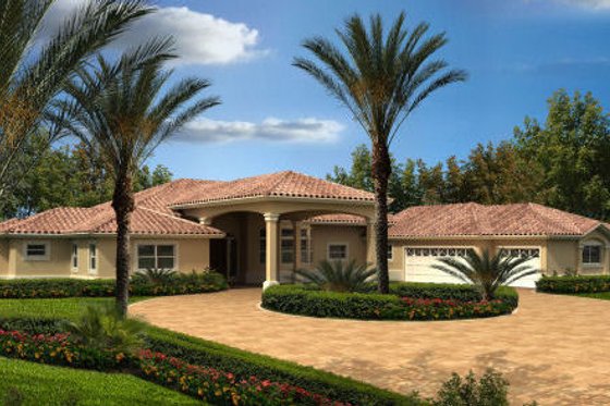 Exterior - Front Elevation for Mediterranean House Plan #420-218 - 4 bed, 3 bath