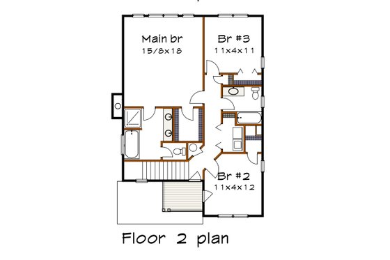 Floor Plan - Upper Floor for Craftsman House Plan #79-350 - 3 bed, 2.5 bath